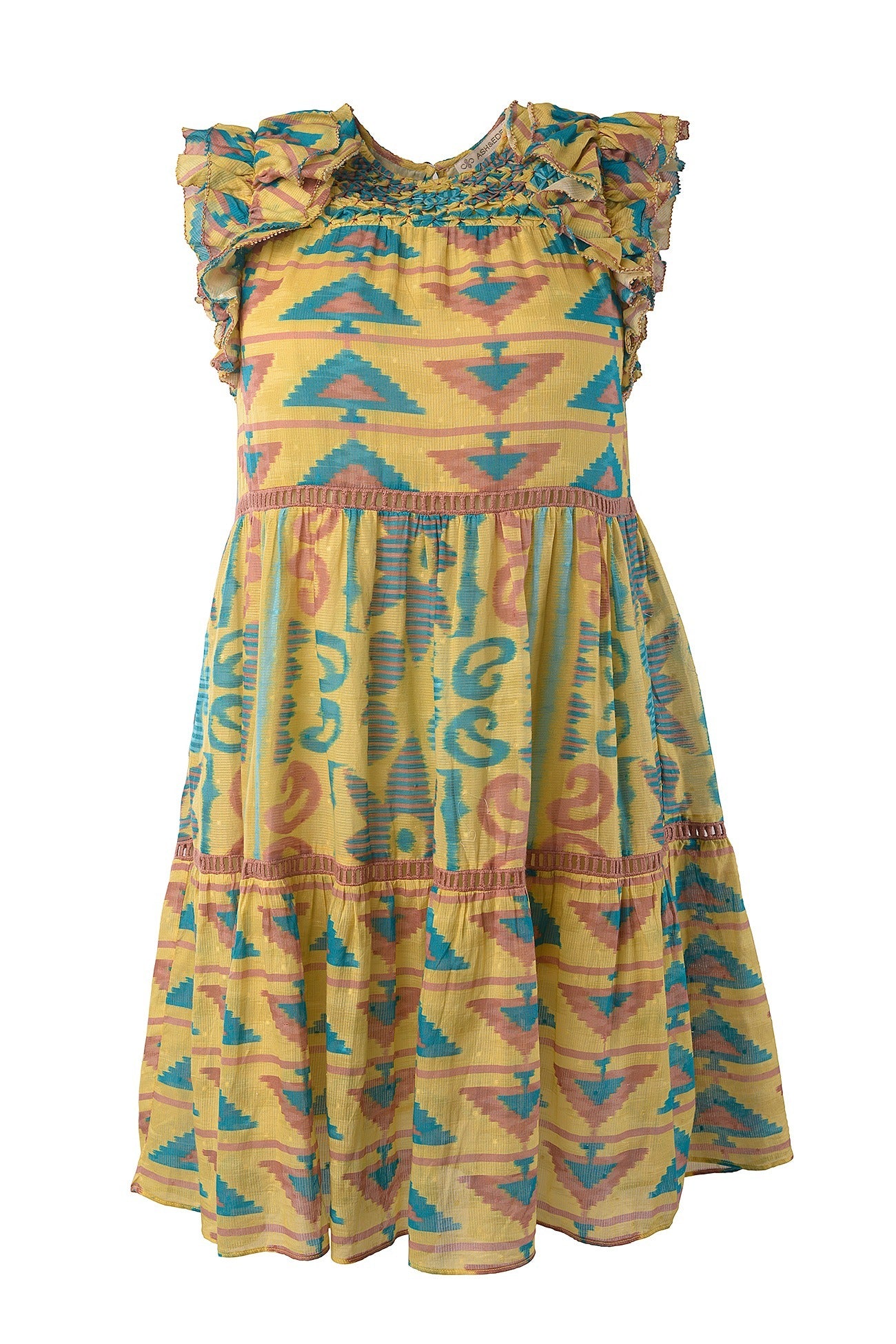 OLGA -MINI TIERED DRESS WITH DOUBLE LAYER FLUTTER SLEEVE