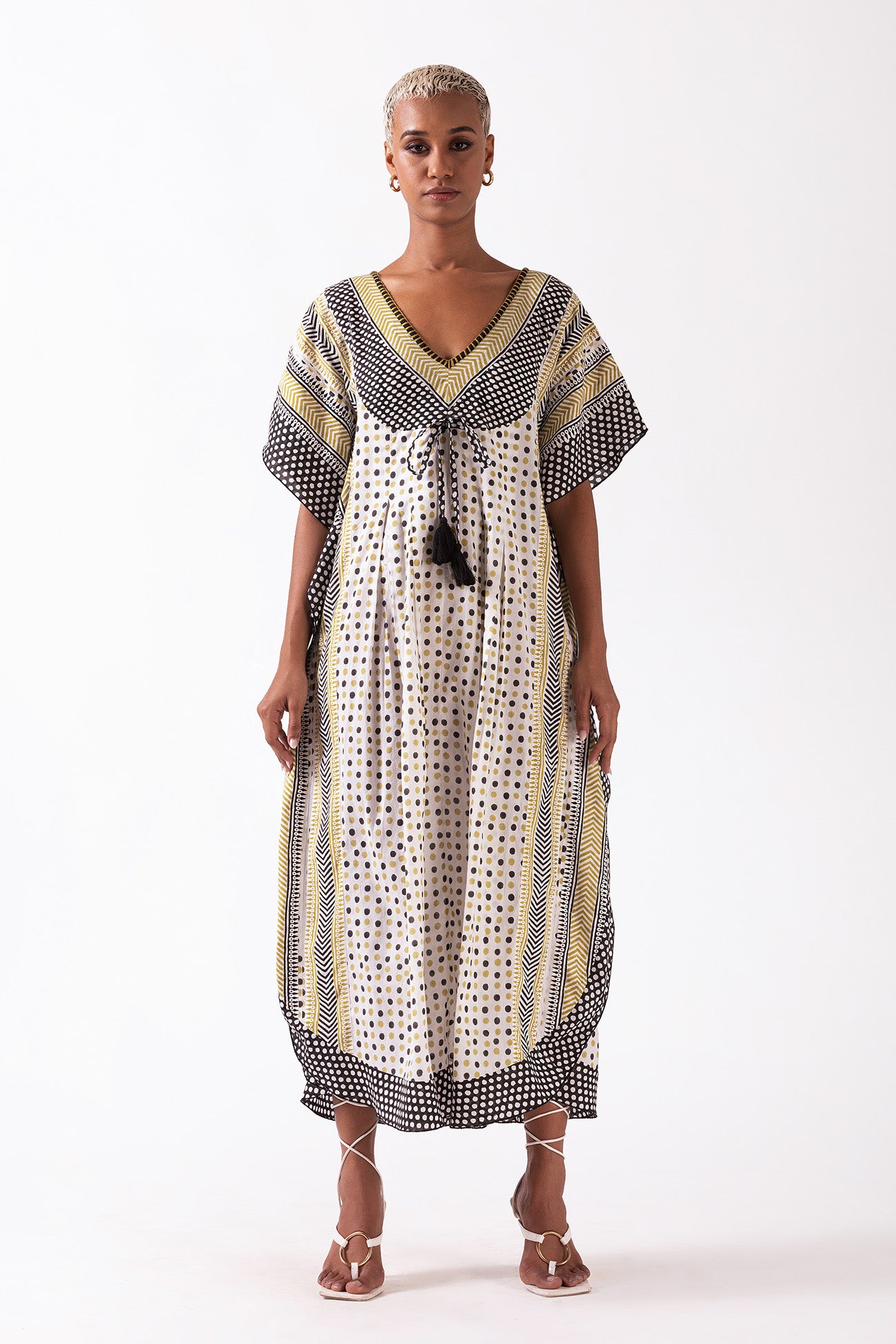 THALASSA - V NECK MAXI KAFTAN WITH DRAWSTRING DETAILINGS