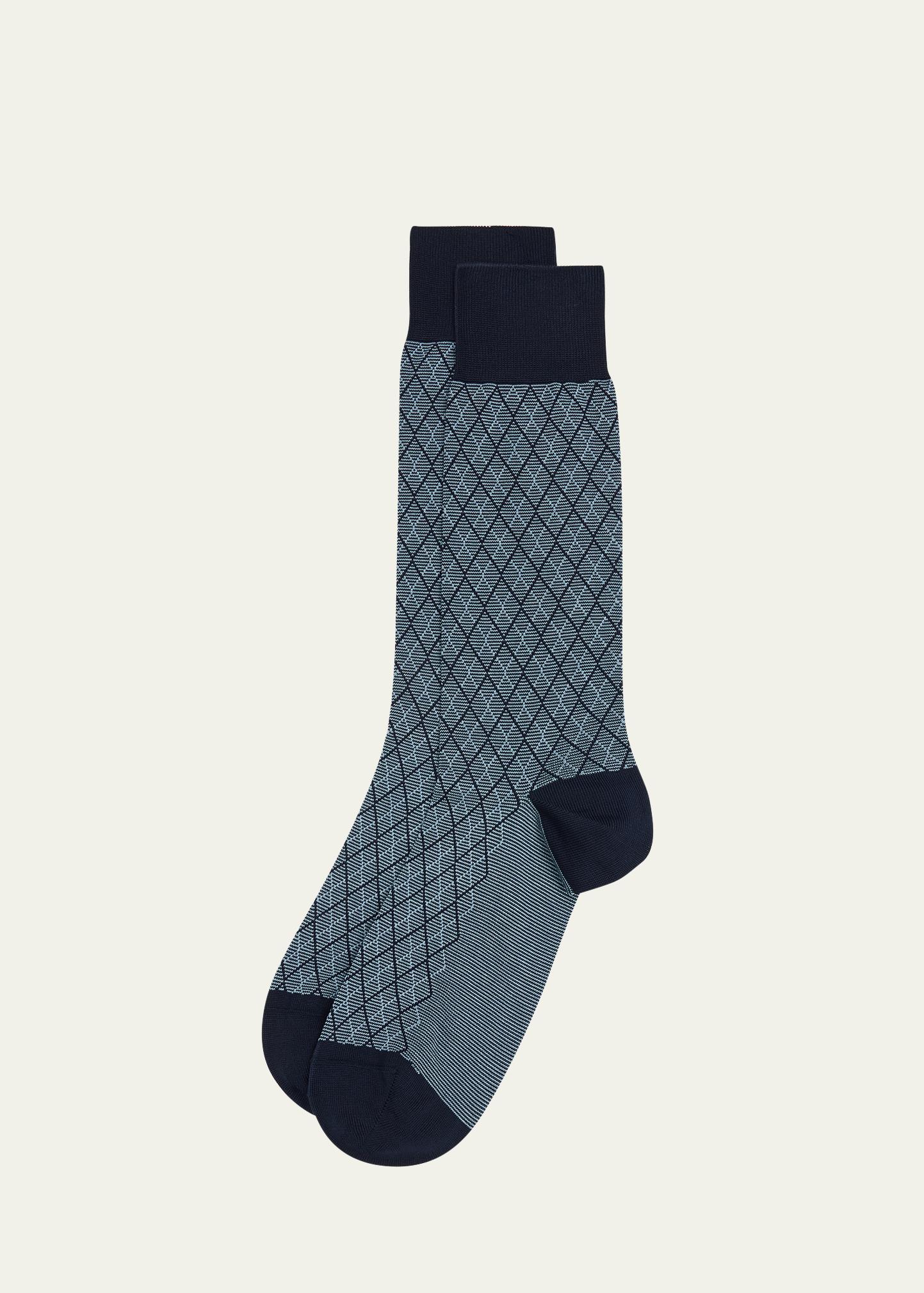 Men's Kingsley Diamond Check Jacquard Calf-Length Socks
