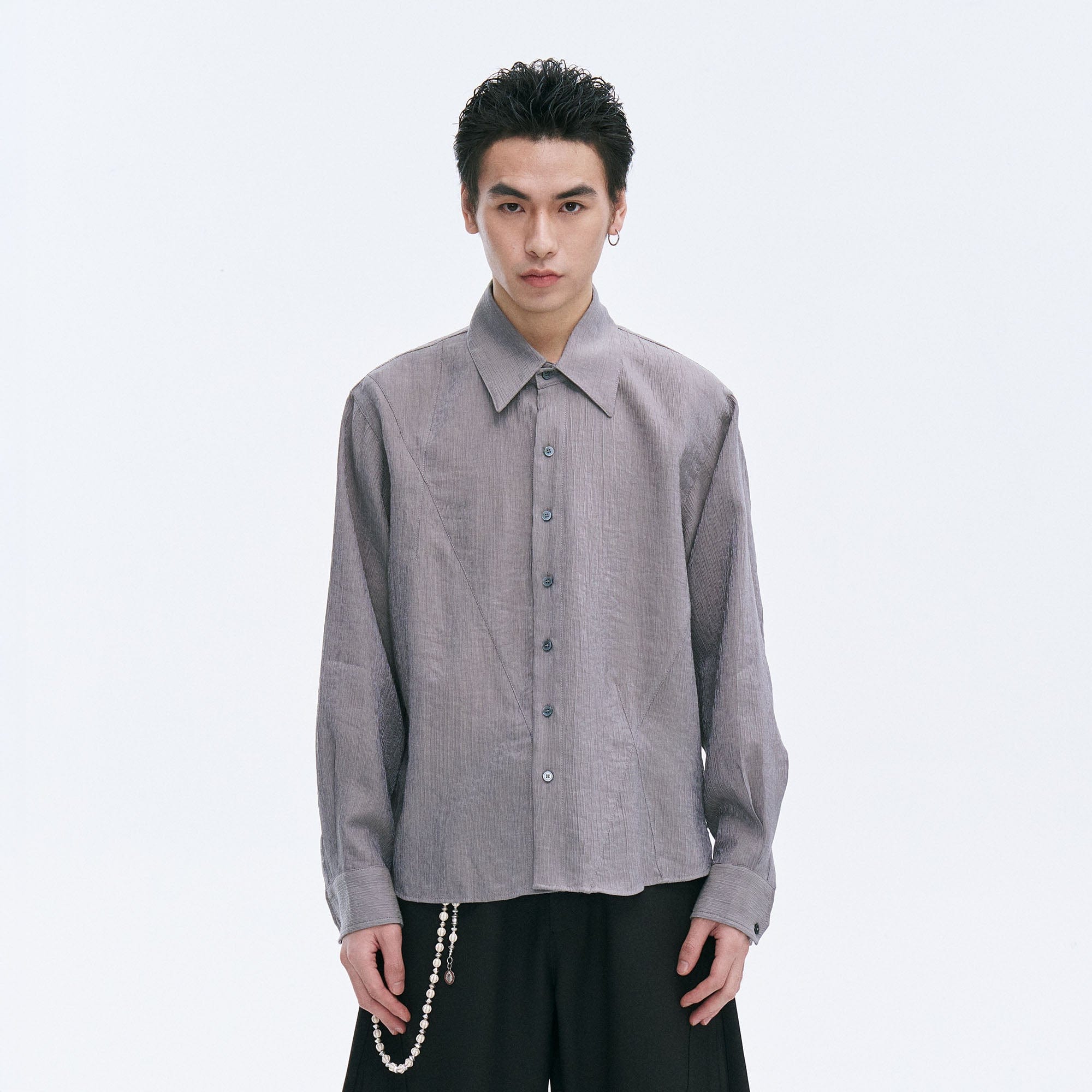 Crinkled Asymmetrical Paneled Shirt