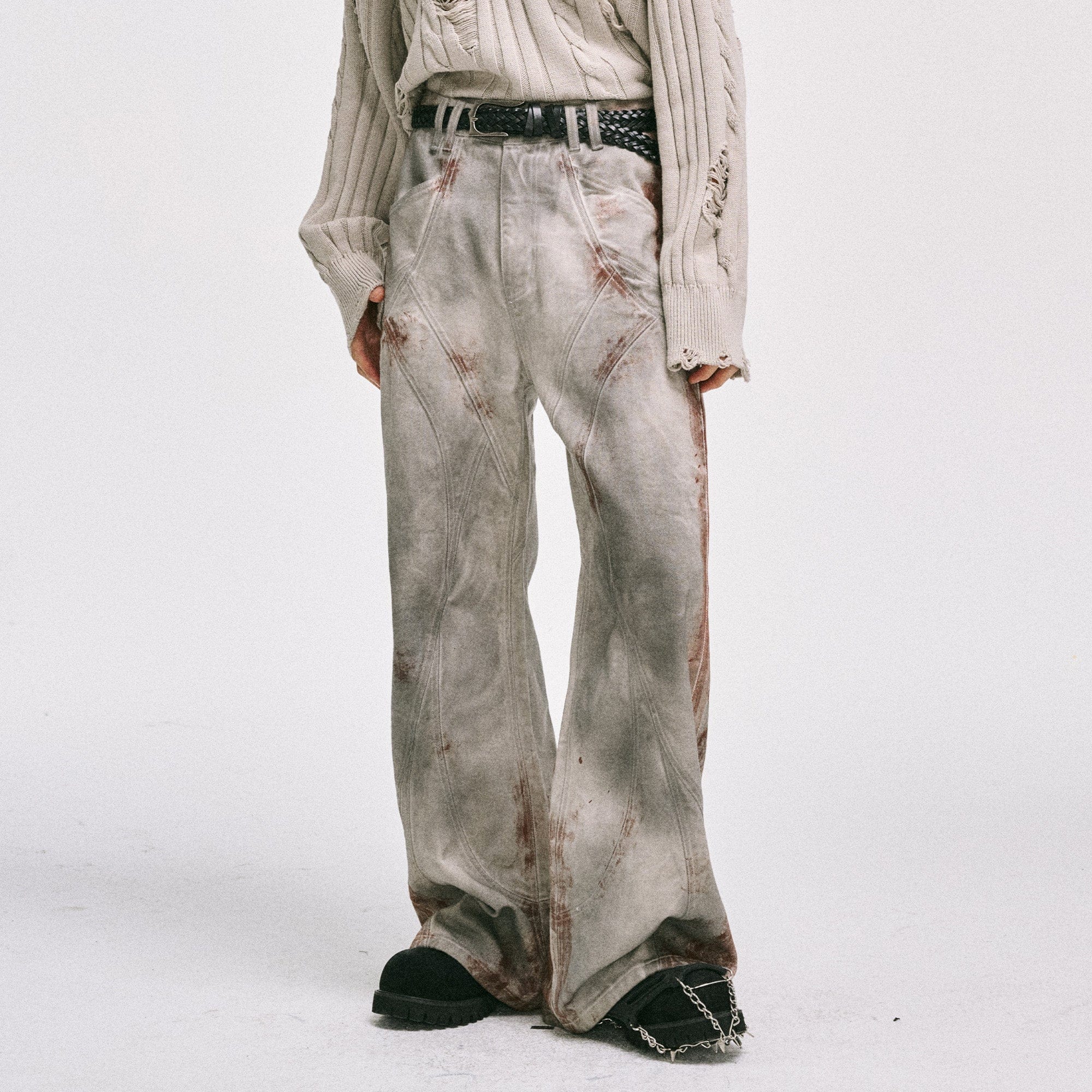 Rusted Deconstructed Wide-Leg Jeans