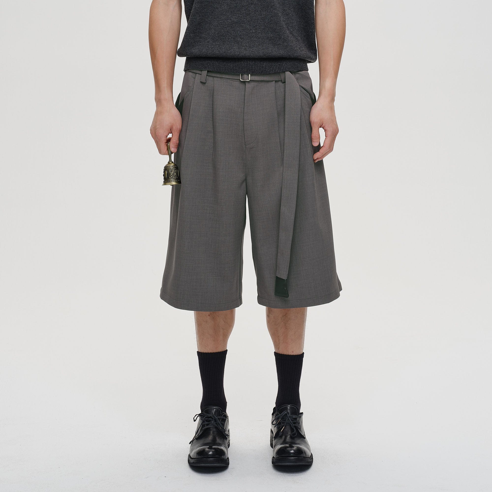 Pleated Belted Wide-Leg Shorts