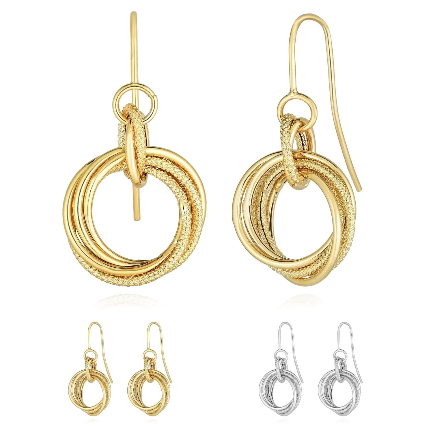 14K Yellow Gold White Multi-Row Twisted Round Ear Wire Earrings 30mm