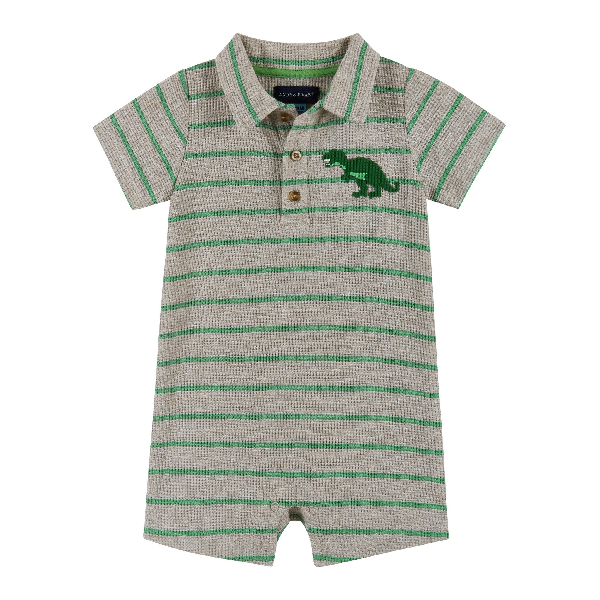 Infant Waffle Polo Romper | Oatmeal Dino