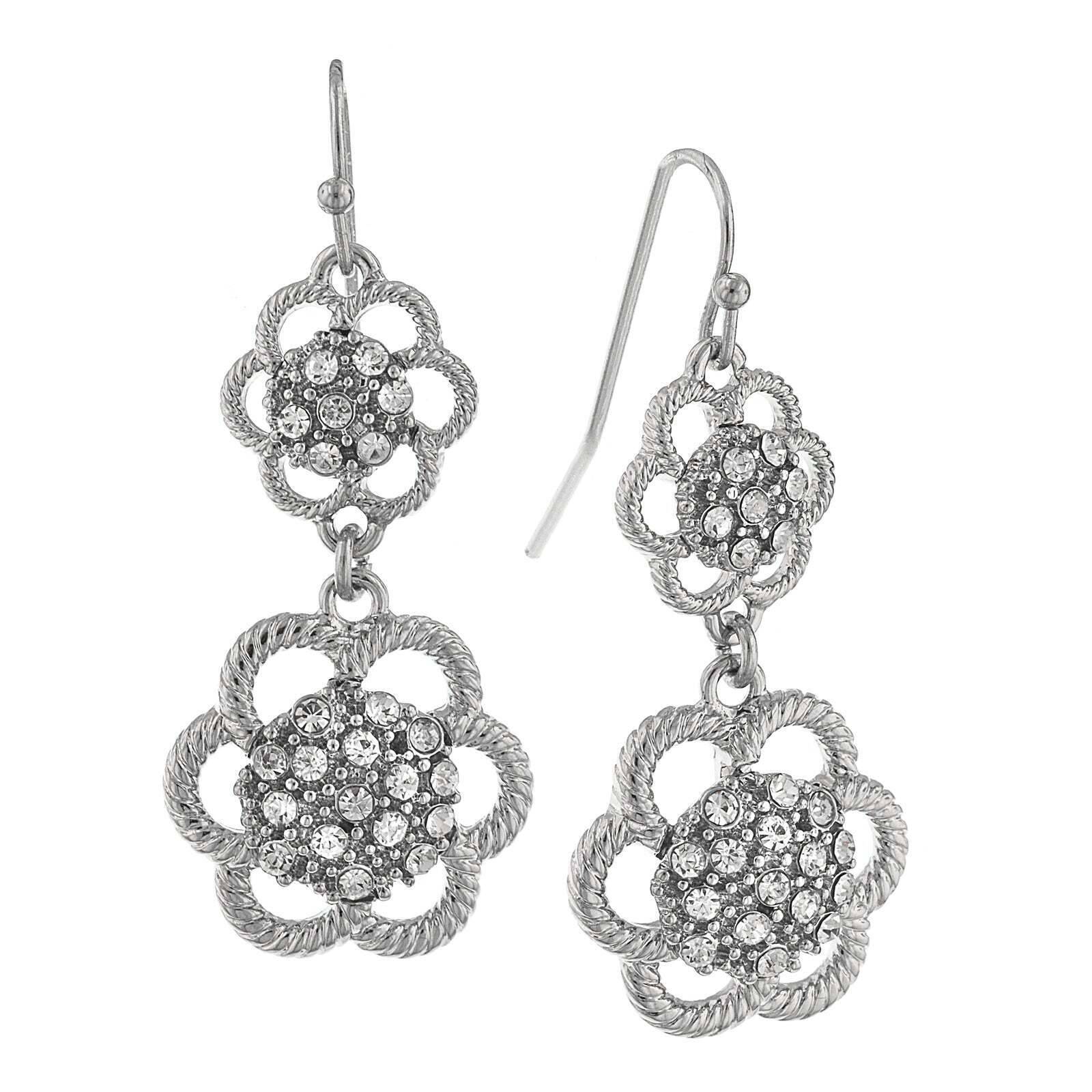 Flower Inspired Crystal Cluster Dangle Earrings