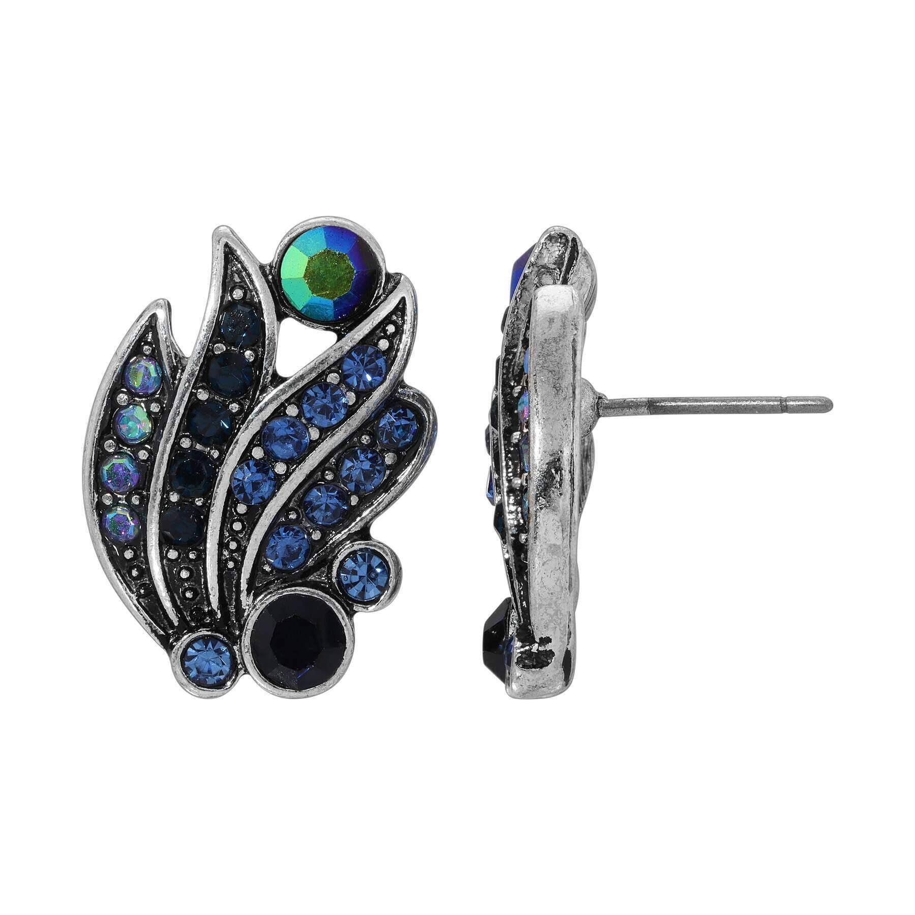 Giovane Iridescent AB Crystal & Blue Stone Post Earrings