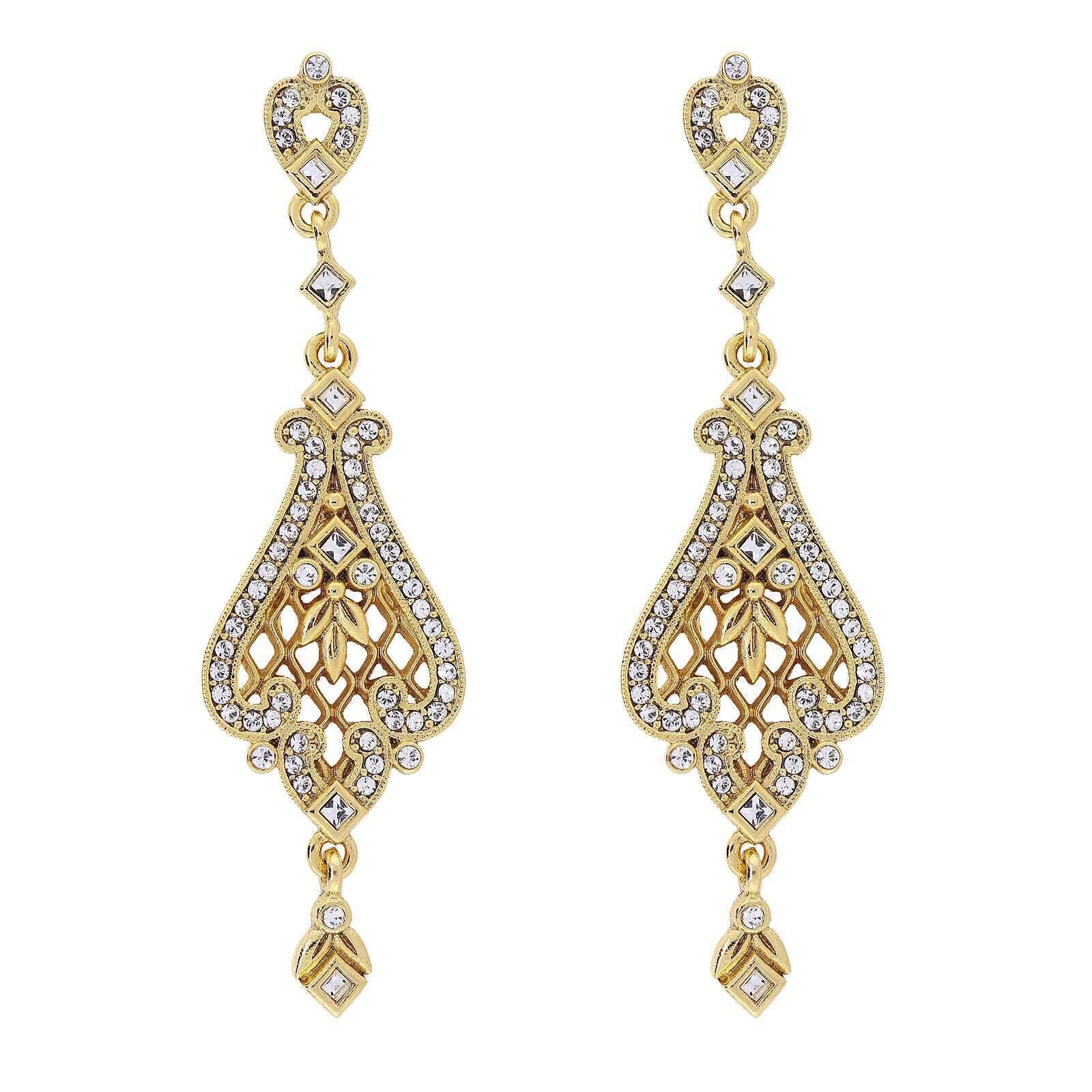 Bridal Filigree Pave Austrian Crystal Post Drop Earrings