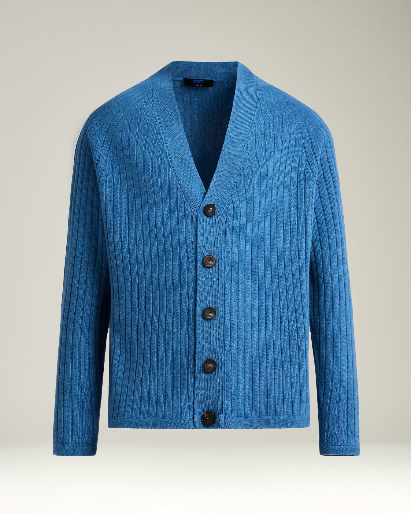 PURE VIRGIN WOOL RIBBED CARDIGAN