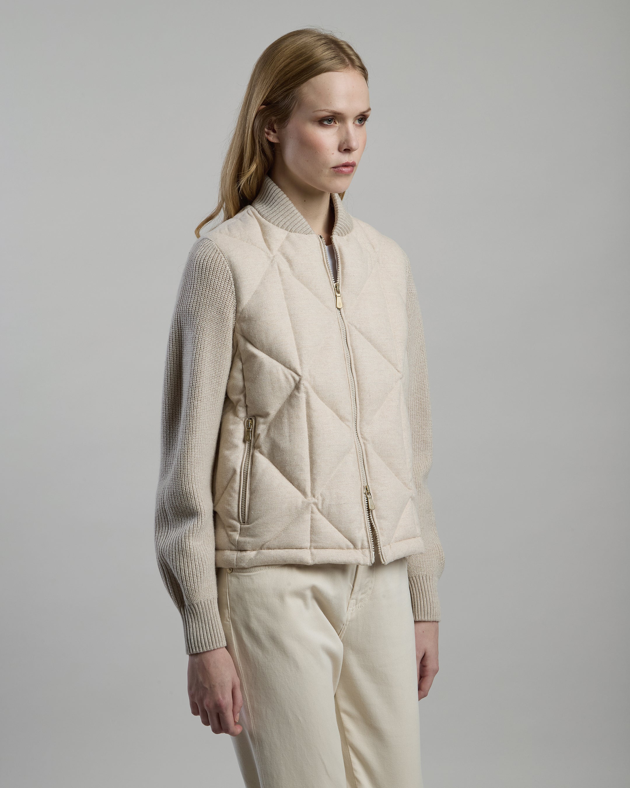 WOOL CASHMERE JACKET WITH KNIT INSERTS