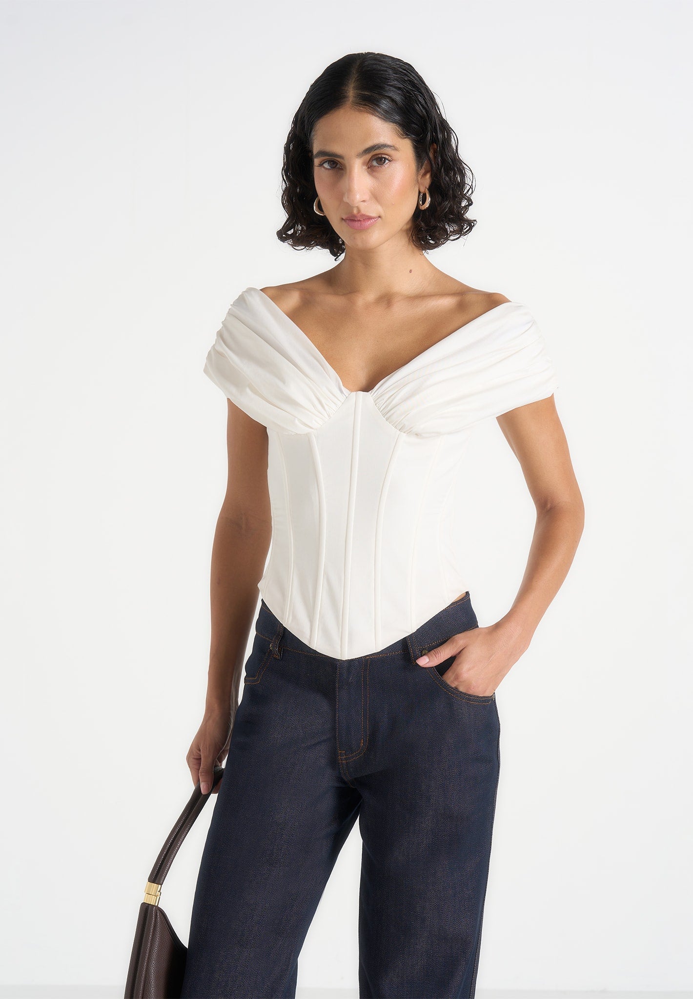 Ursula - Off-Shoulder Pleated Cotton Corset Top
