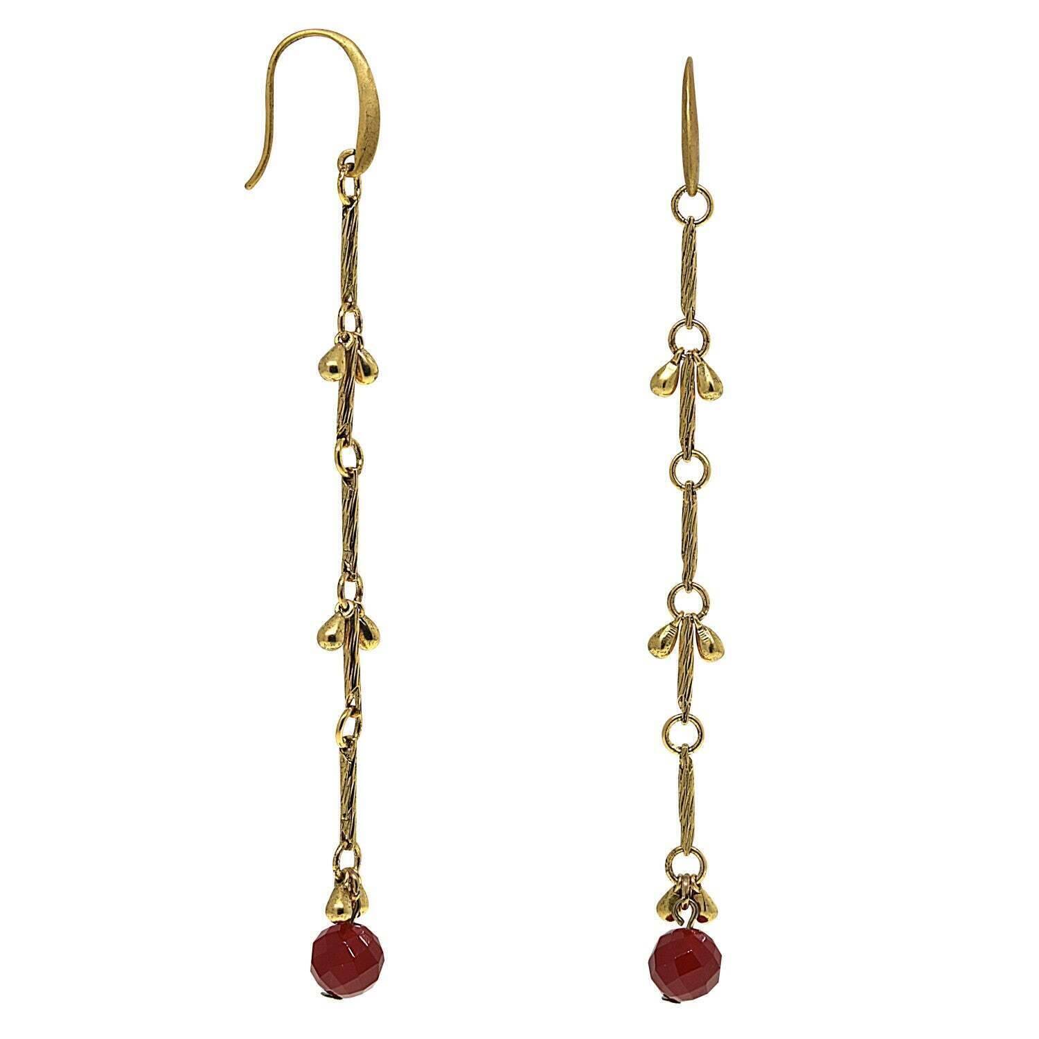 Carnelian Gemstone Linear Droplet Earrings