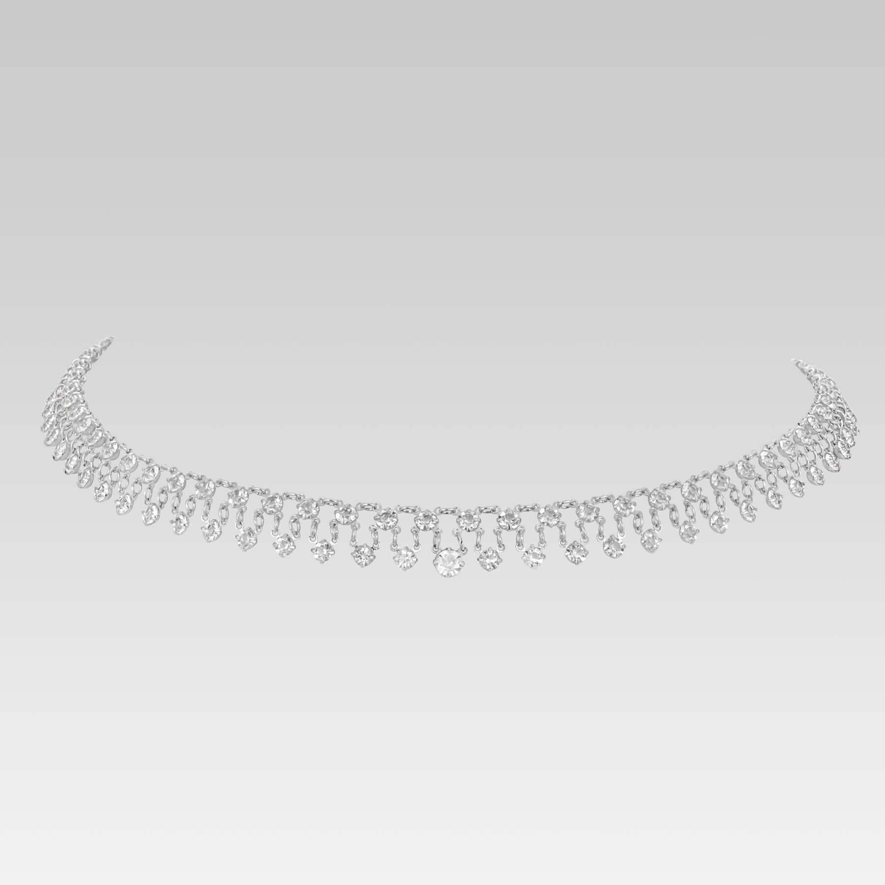 Vintage Austrian Crystal Round Drop Link Necklace 16"