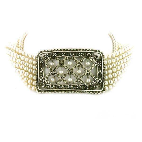 Alexandra Silver Marcasite 5mm Faux Pearl Strand Collar Necklace 12" + 3" Extender