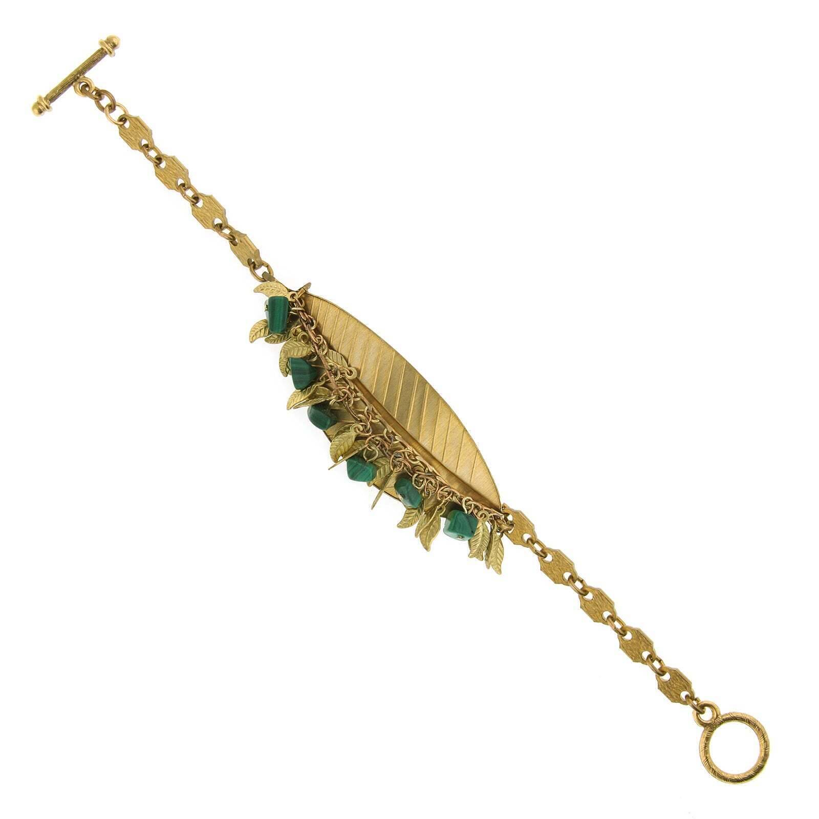 Leaf Toggle Bracelet Accented With Gemstone Malachite Chips