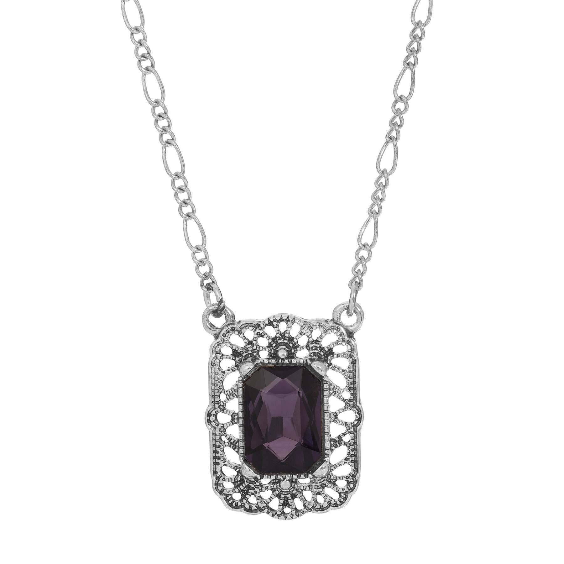 Brontë Filigree Amethyst Octagon Crystal Pendant Necklace 16" + 3" Extender