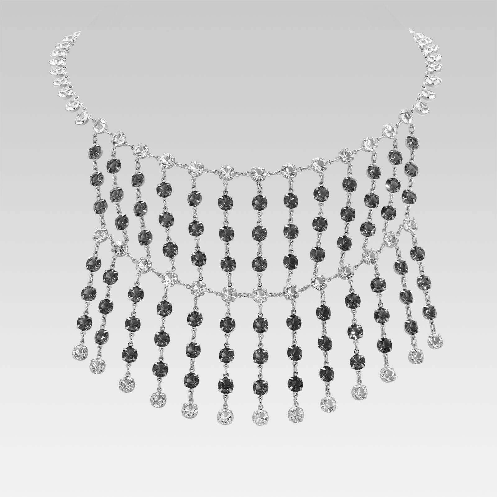Multi Drop Clear and Black Diamond Austrian Crystal Necklace 16"