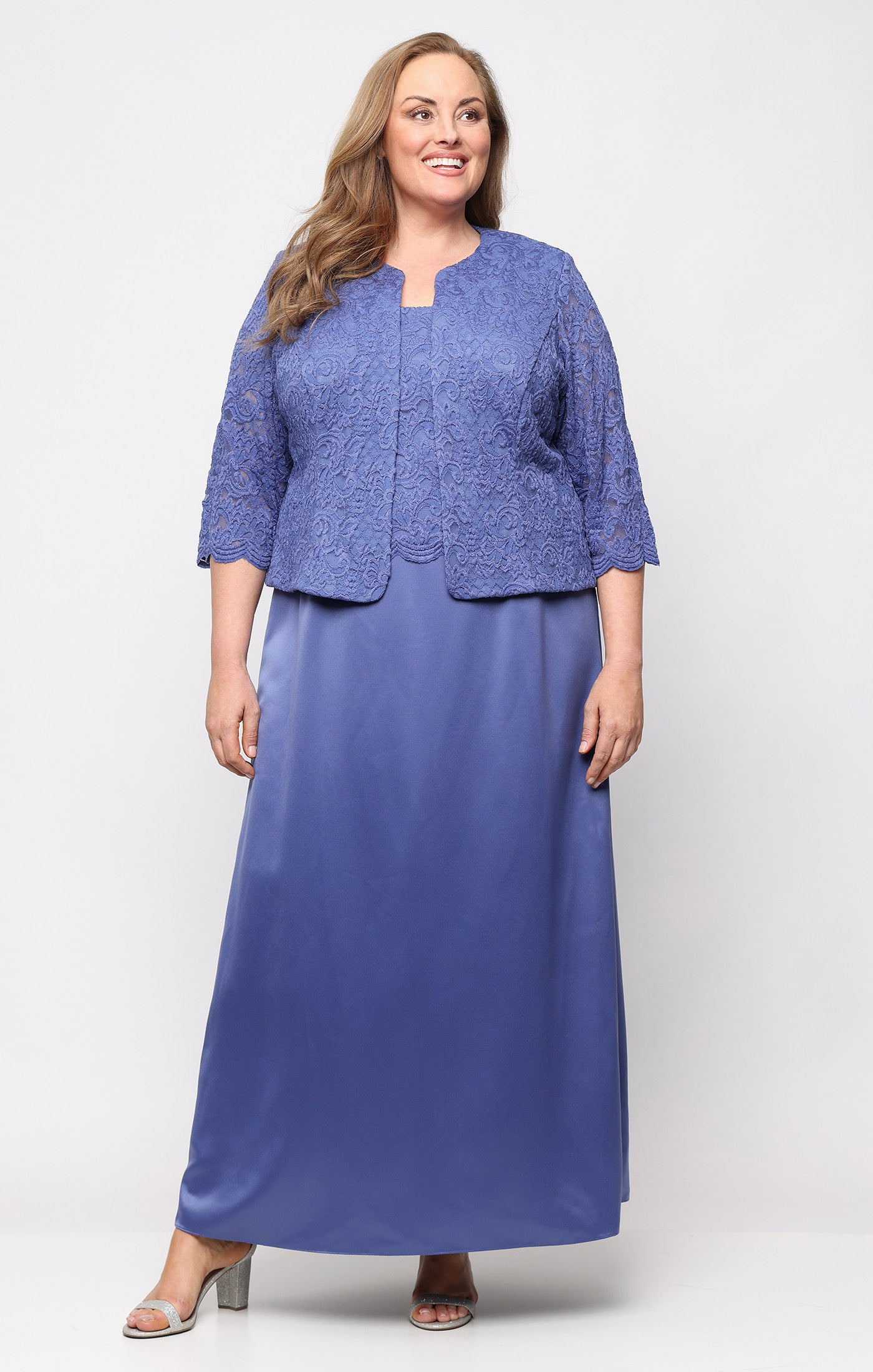 Plus - Bethany Glitter & Lace Scoop-Neck Jacket Dress