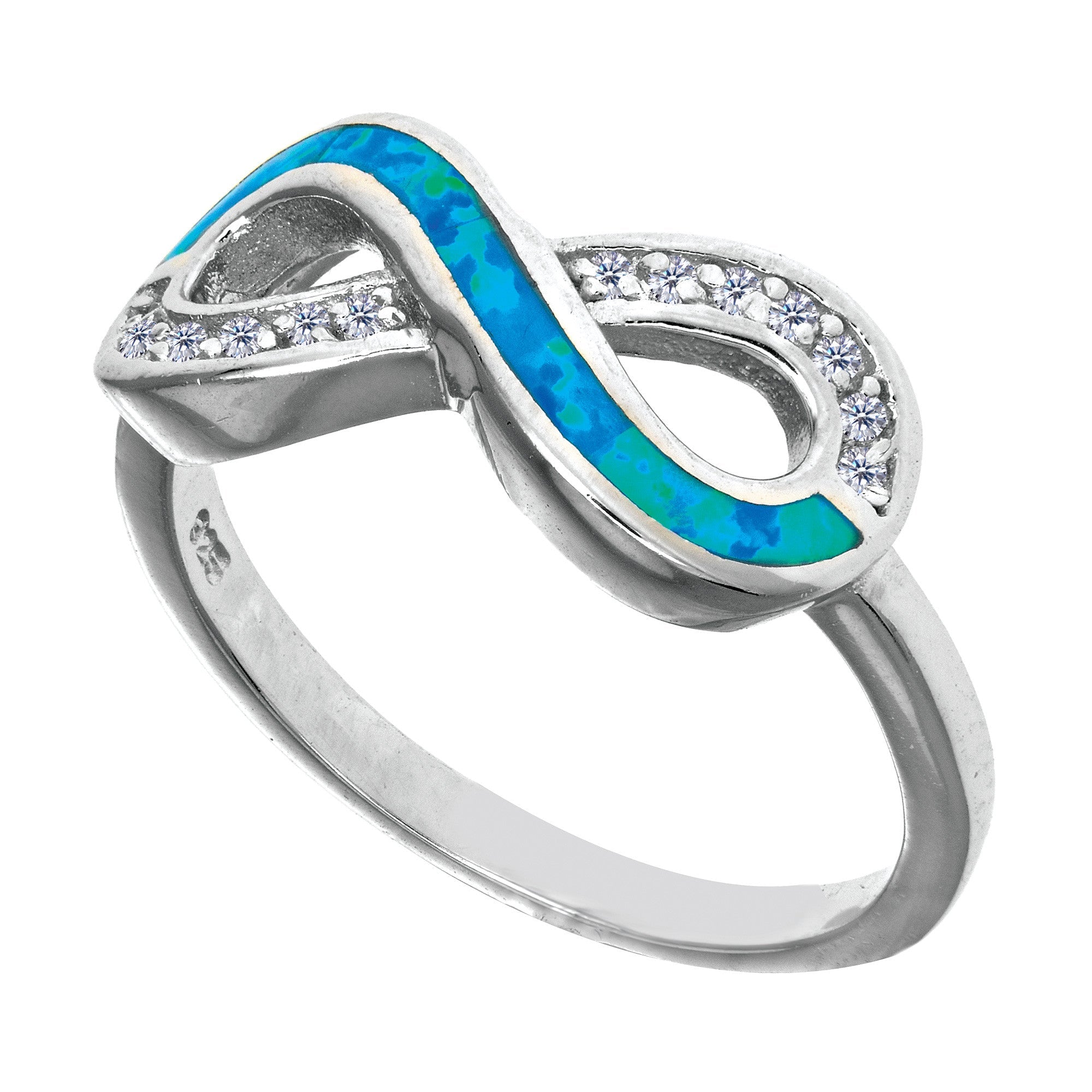 Sterling Silver With Rhodium Finish Infinity Design With Cz And Created Opal Ring