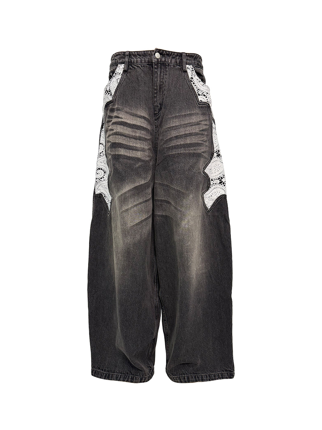 Lace-Trimmed Straight Leg Jeans