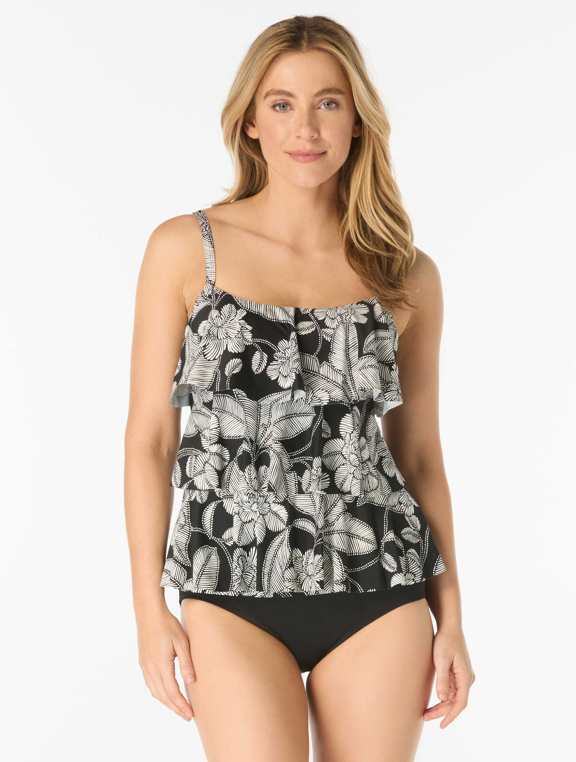 Jane Ruffle Tiered Tankini Top - Coastal Bloom