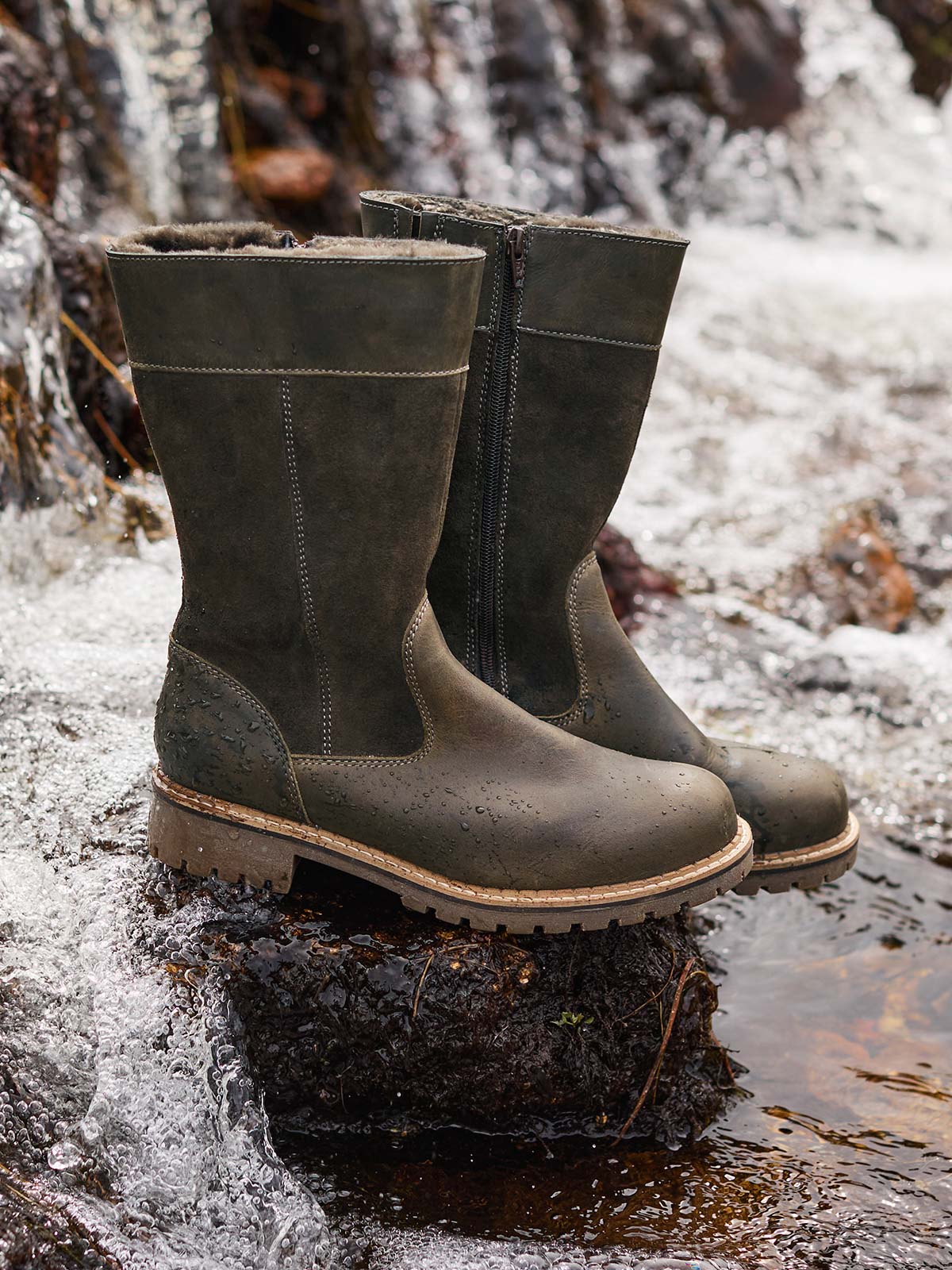 Waterproof Sheepskin Lined Calf Boots
