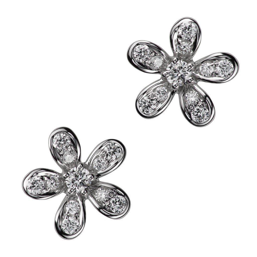 Teton Wildflower Diamond Post Earrings Small in 18K White Gold