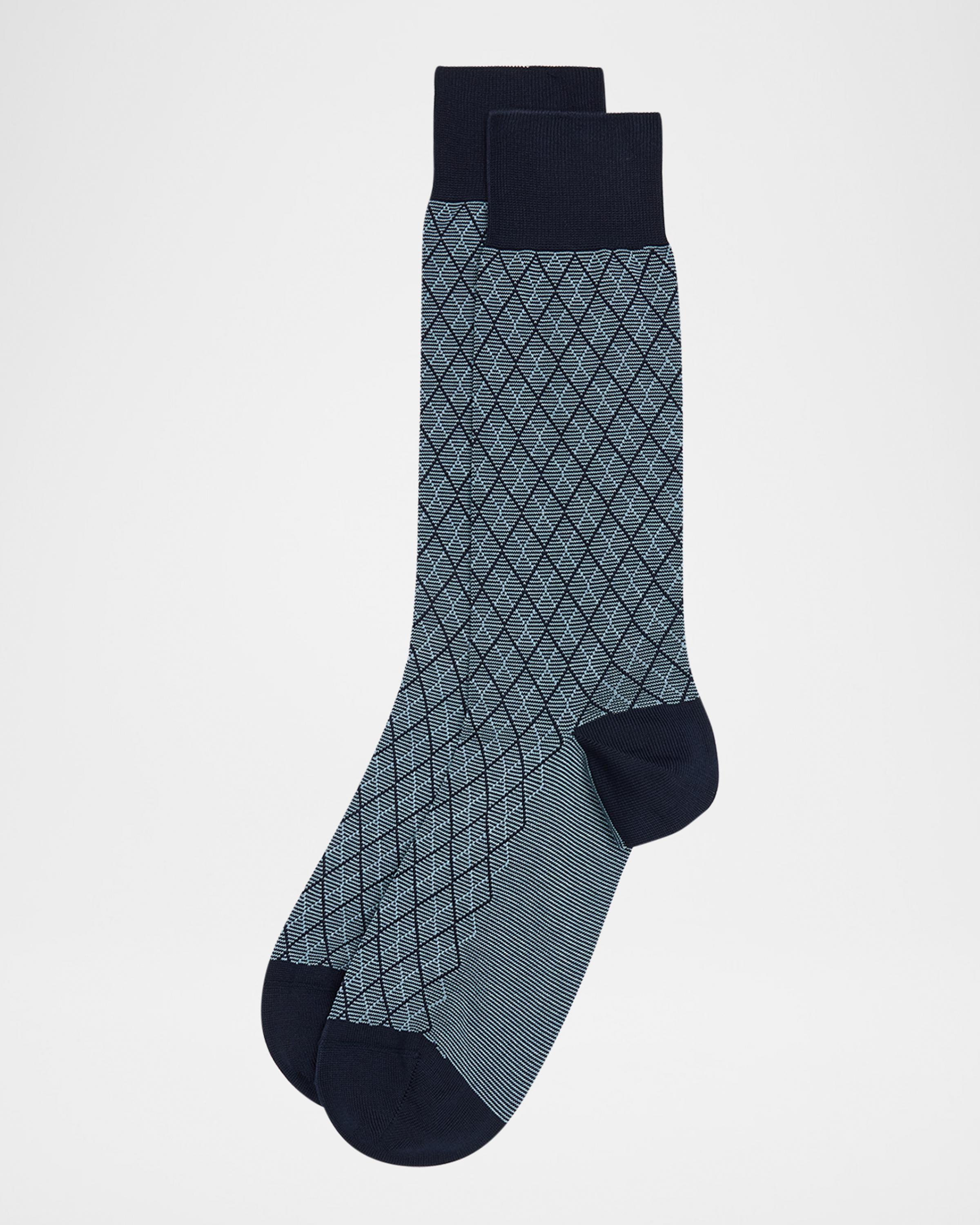 Men's Kingsley Diamond Check Jacquard Calf-Length Socks