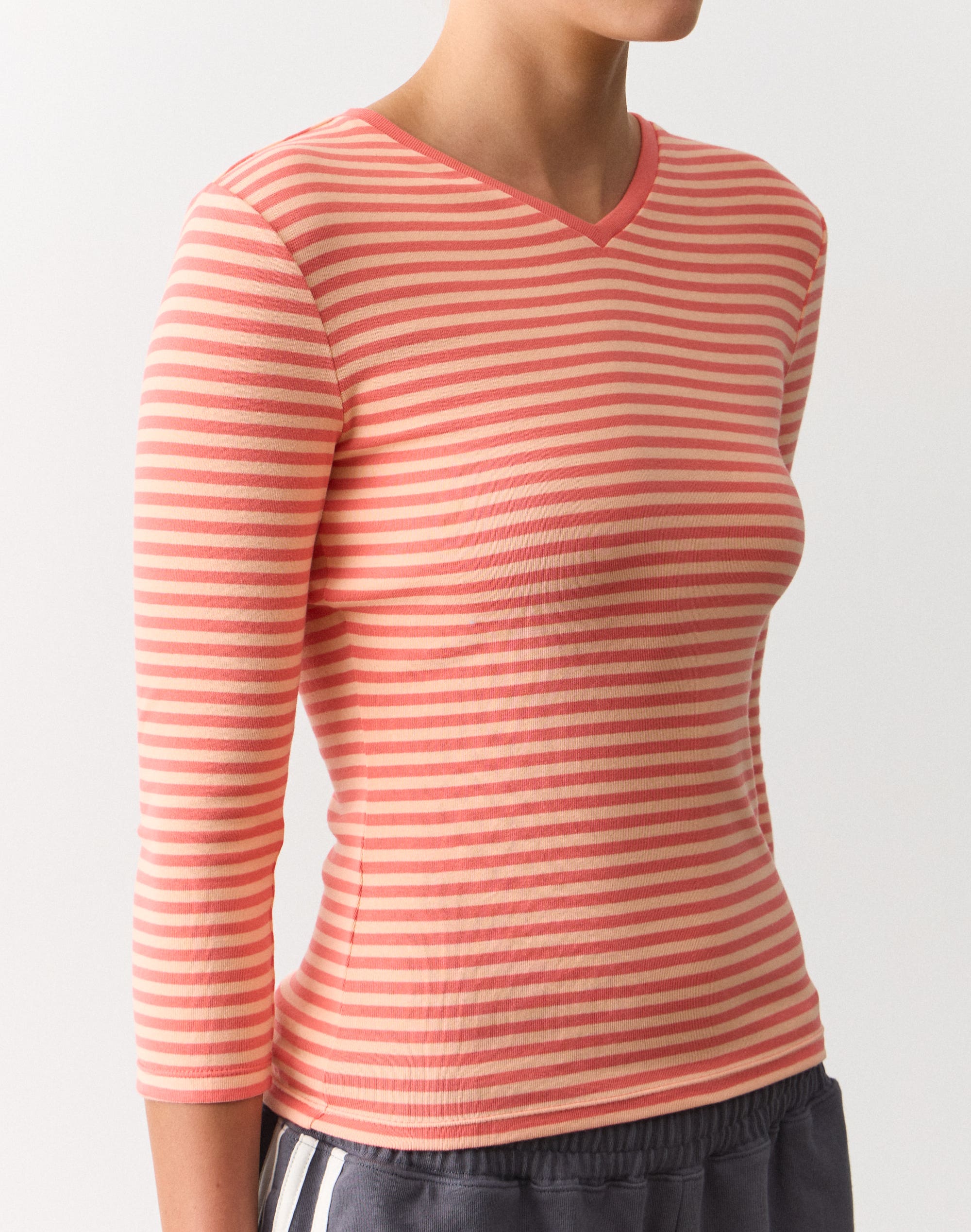 Cotton V Neck Three Quarter Top