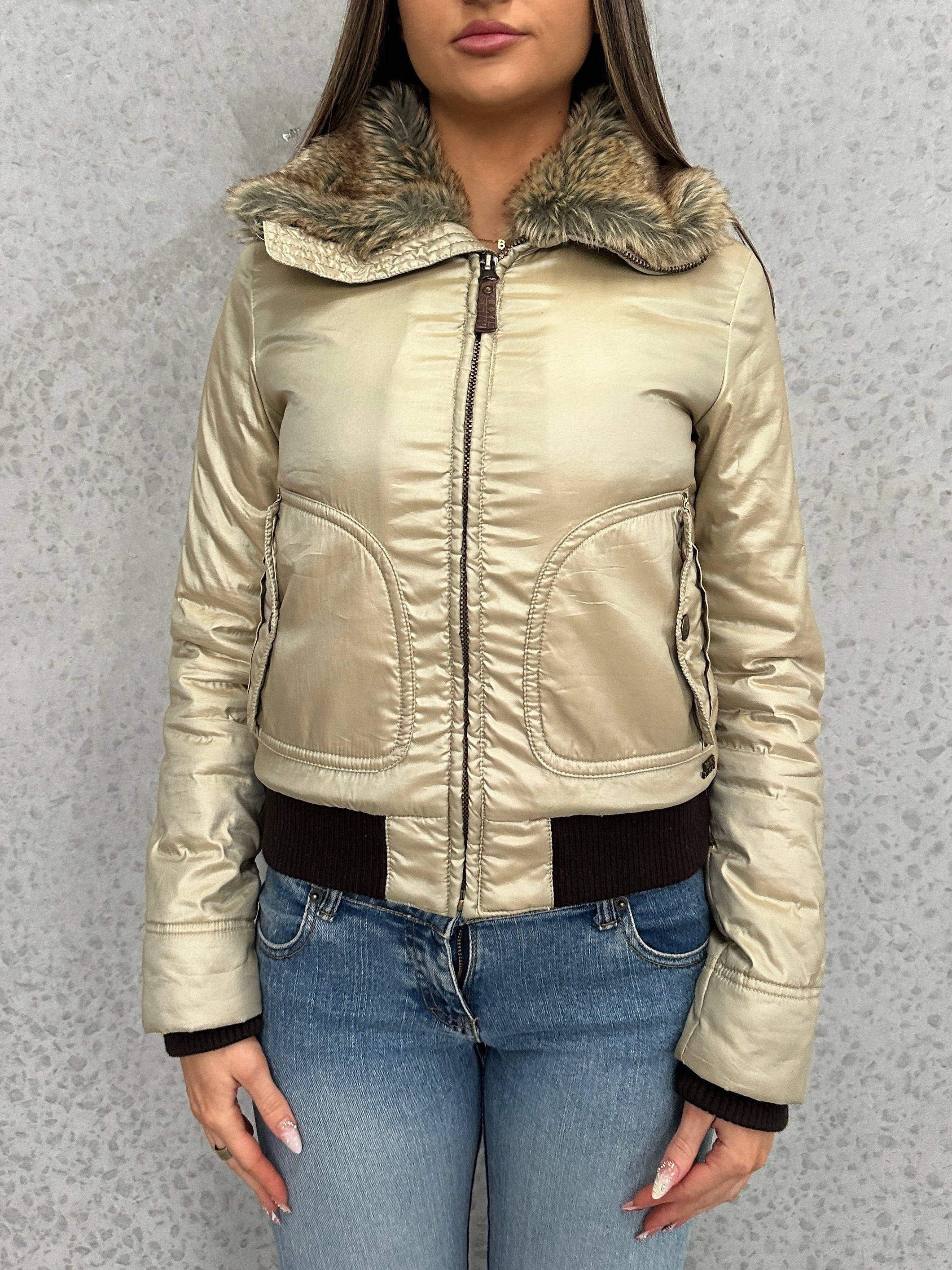 Miss Sixty Gold Fur Puffer